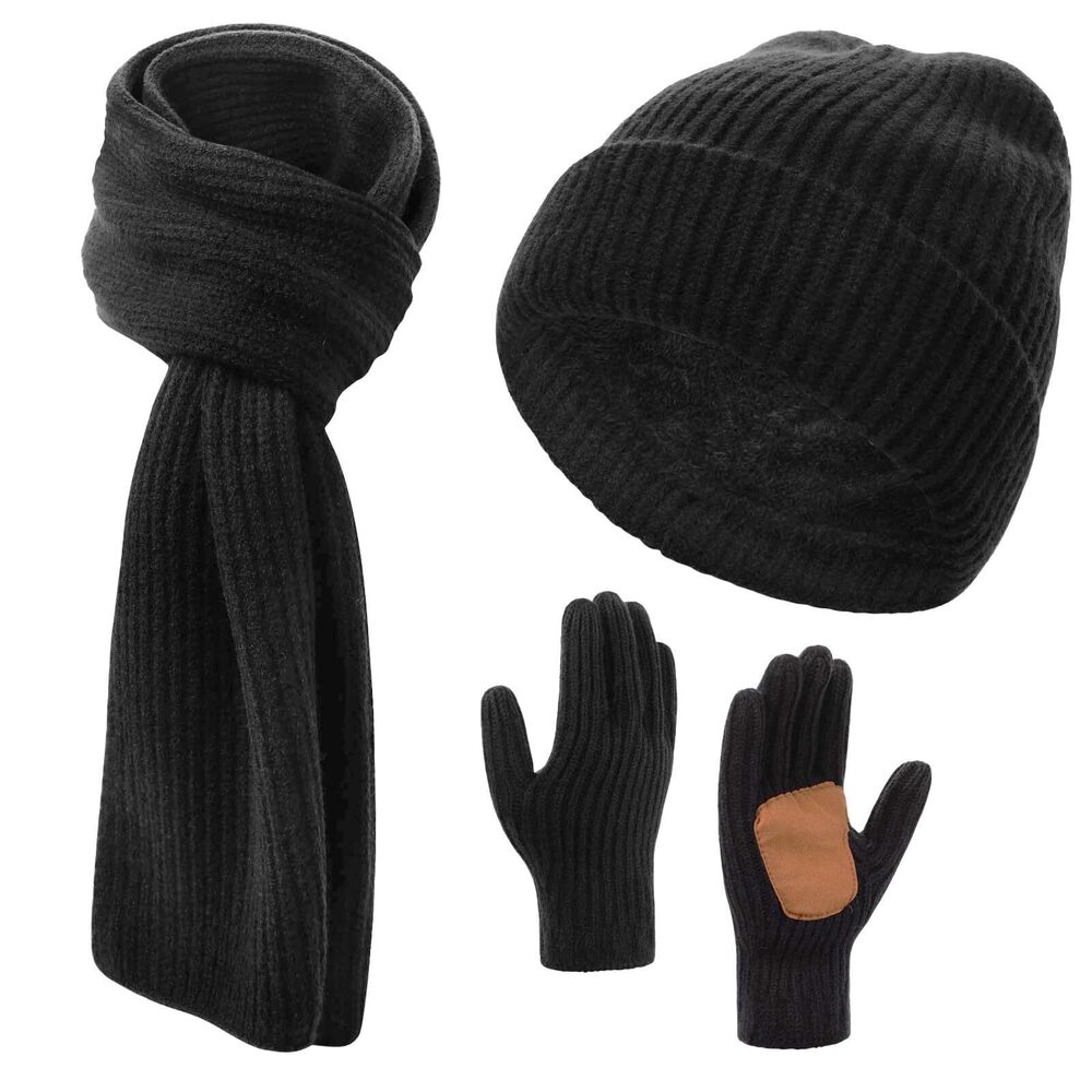 1503 Hat Scarf and Gloves Set Winter, L/XL/XXL Beanies Big Head, Long Thick
